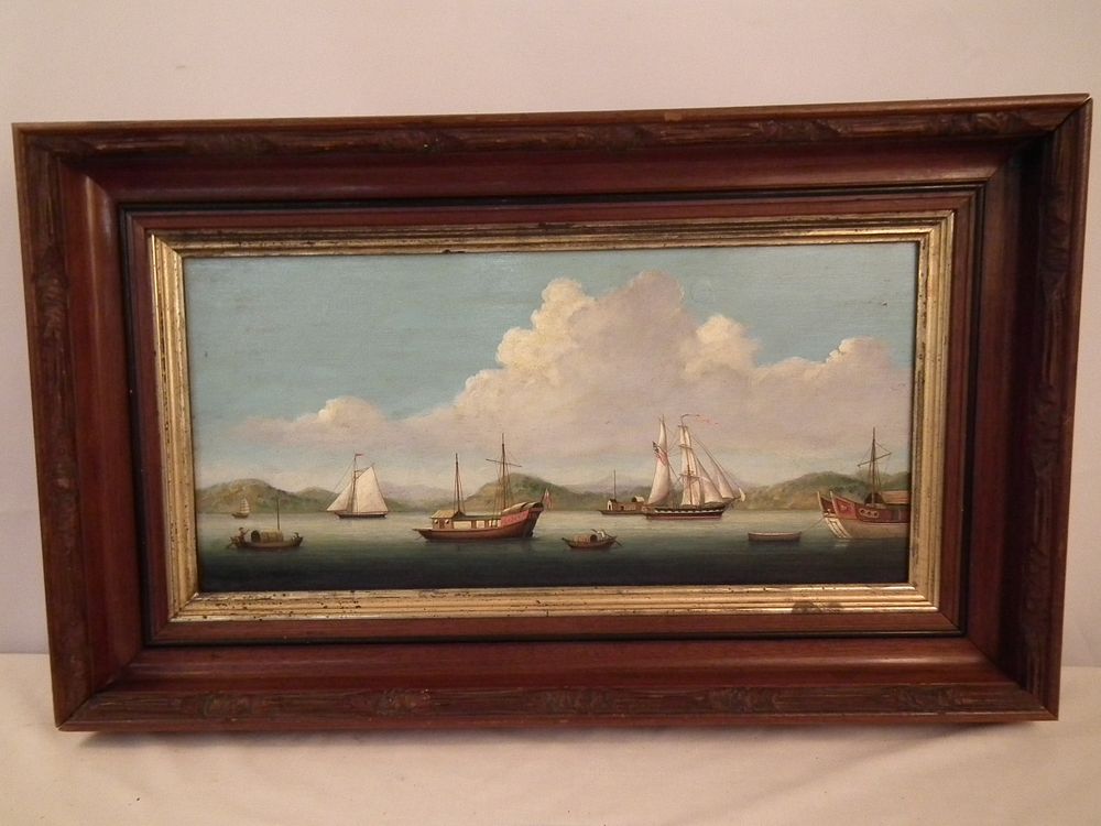 Appraisal: CHINA TRADE MARINE PAINTING China Trade oil painting on wood