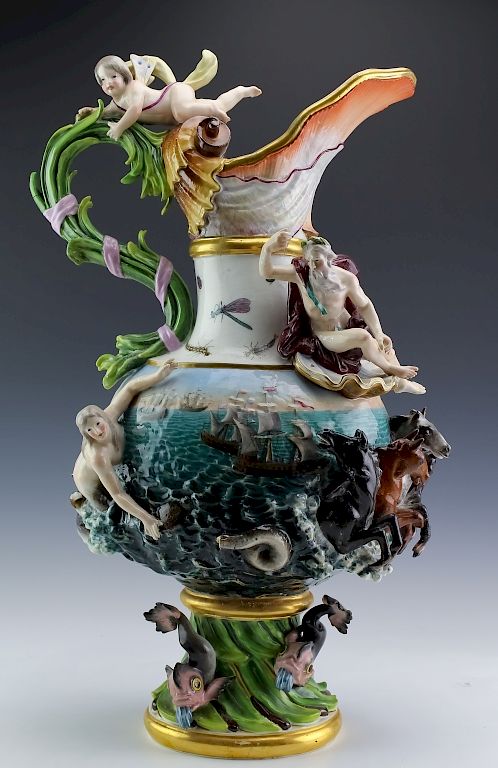 Appraisal: Monumental Meissen Porcelain Naval Figural Ewer Monumental Meissen elements ewer