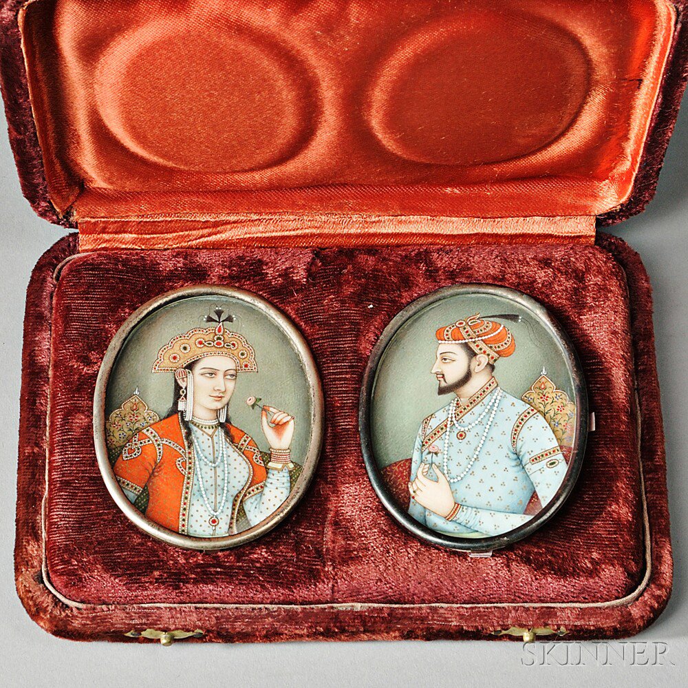 Appraisal: Pair of Miniature Portrait on Bone Plaques India early th