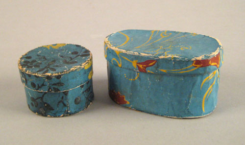 Appraisal: Two wallpaper dresser boxes mid th c with floral decoration