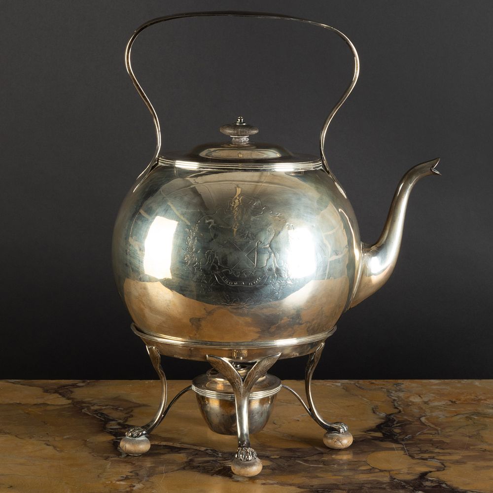 Appraisal: George III Silver Hot Water Kettle and Stand Mark of