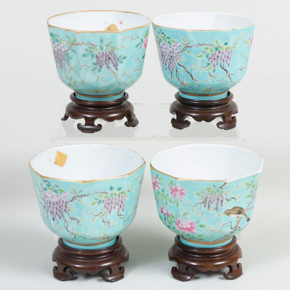 Appraisal: Set of Four Chinese Turquoise Glaze Porcelain Guangxu Type Cups