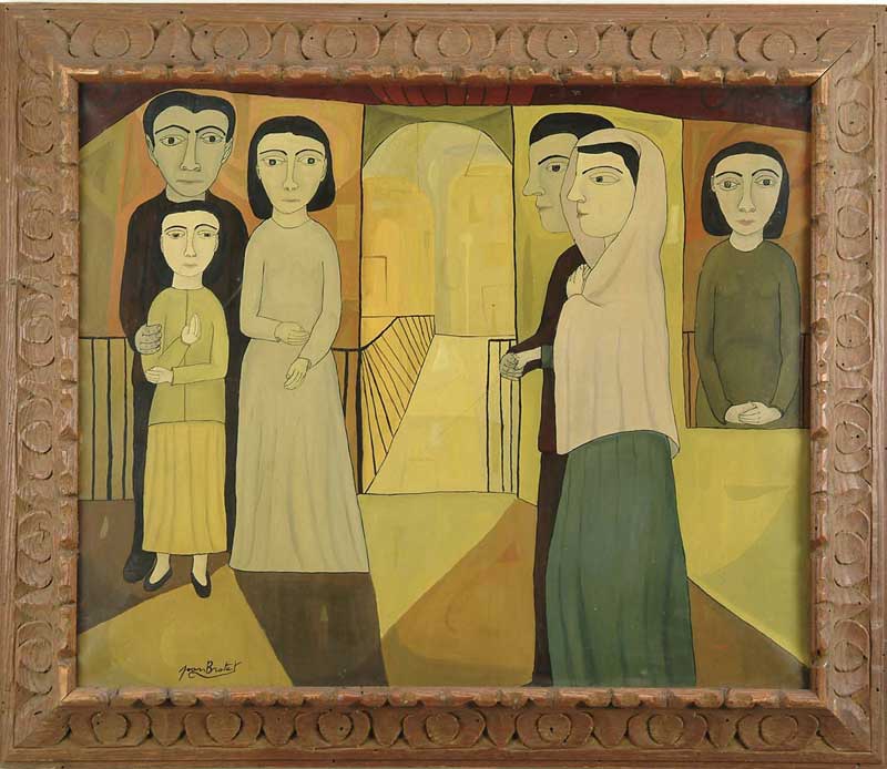 Appraisal: JOAN BROTAT Spanish - NOVIOS NEWLYWEDS Oil on canvas modernistic