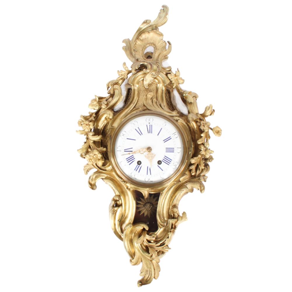 Appraisal: FRENCH LOUIS XV STYLE ROCOCO DORE BRONZE CARTEL CLOCK H