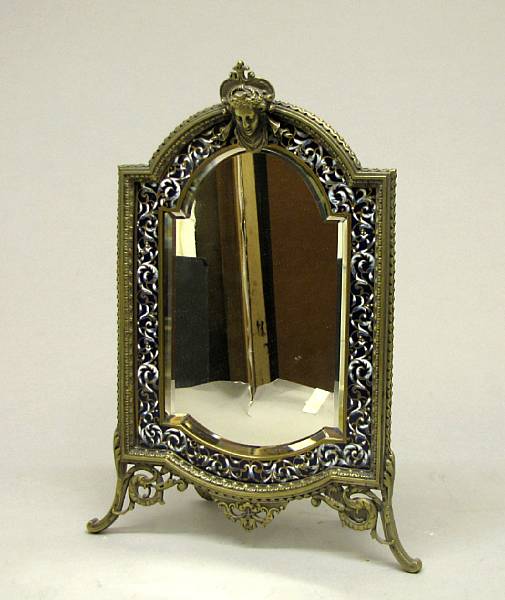 Appraisal: A French champlev enamel silvered and gilt bronze dressing mirror