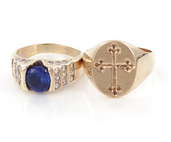 Appraisal: Signet and gemstone rings K gold signet ring size and