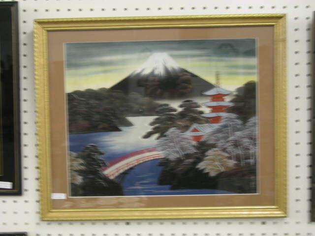 Appraisal: Japanese Painting on Silk view of Mt Fugi x