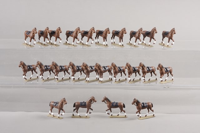 Appraisal: Lot of metal horses with valises painted matte Estimated S