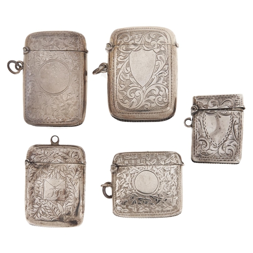 Appraisal: Five silver vesta cases Victorian-George V - mm ozs dwts