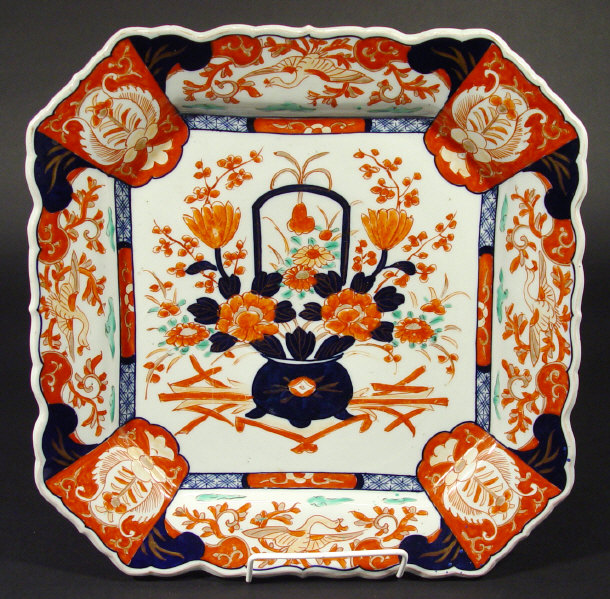 Appraisal: Square Japanese Imari porcelain charger hand painted with iron red