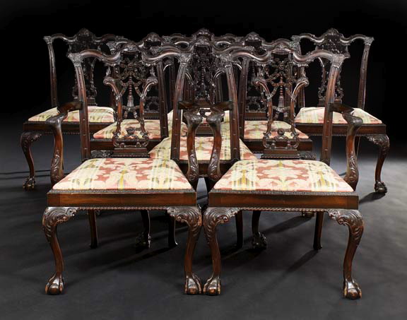 Appraisal: Suite of Eight George III-Style Carved Mahogany Dining Chairs late