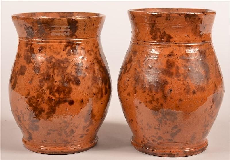 Appraisal: Pair of Pennsylvania Redware Jars or Vases Pair of Pennsylvania