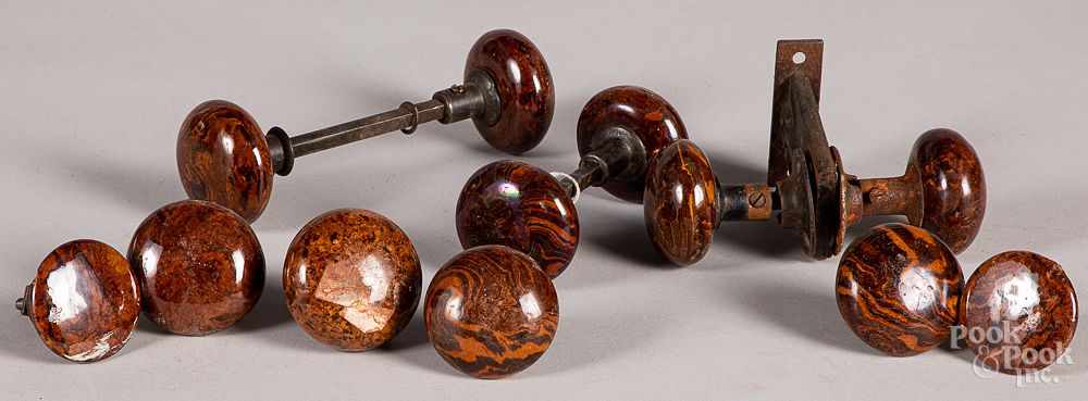 Appraisal: Group of Bennington and agate glaze door knobs Group of