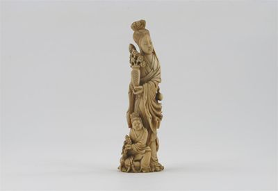 Appraisal: A Japanese ivory carving of two ladies holding vases of