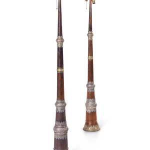 Appraisal: A Pair of Silver and Copper Mounted Floor Lamps Height