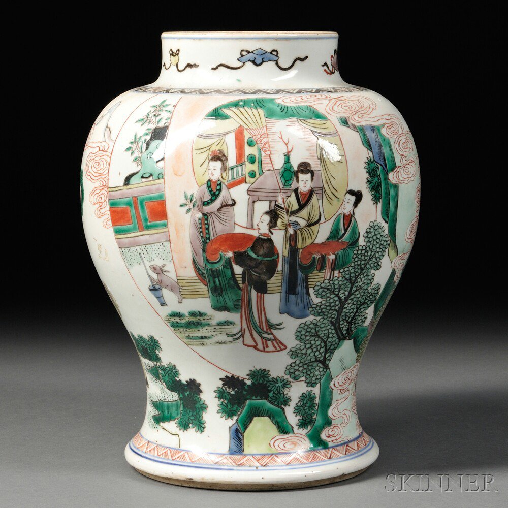 Appraisal: Famille Verte Jar China Qing Dynasty baluster-form depicting four gentlemen