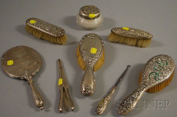 Appraisal: Eight Sterling Vanity Articles two hair brushes two clothes brushes