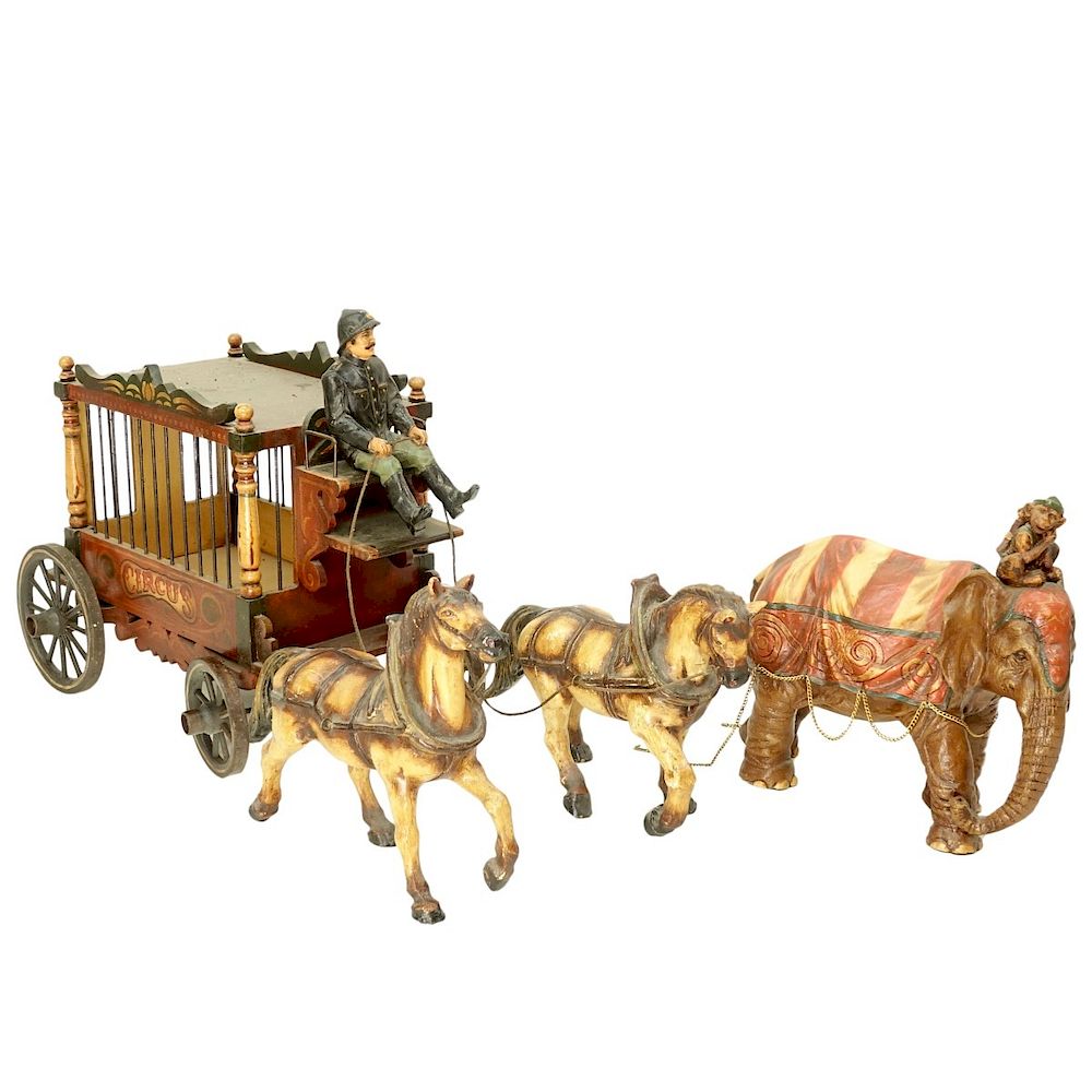 Appraisal: Circus Carriage Vintage Hand Painted Wood and Composition Circus Carriage