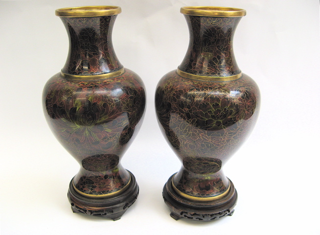 Appraisal: PAIR CHINESE AUTUMN LEAVES CLOISONNE VASES with all over floral