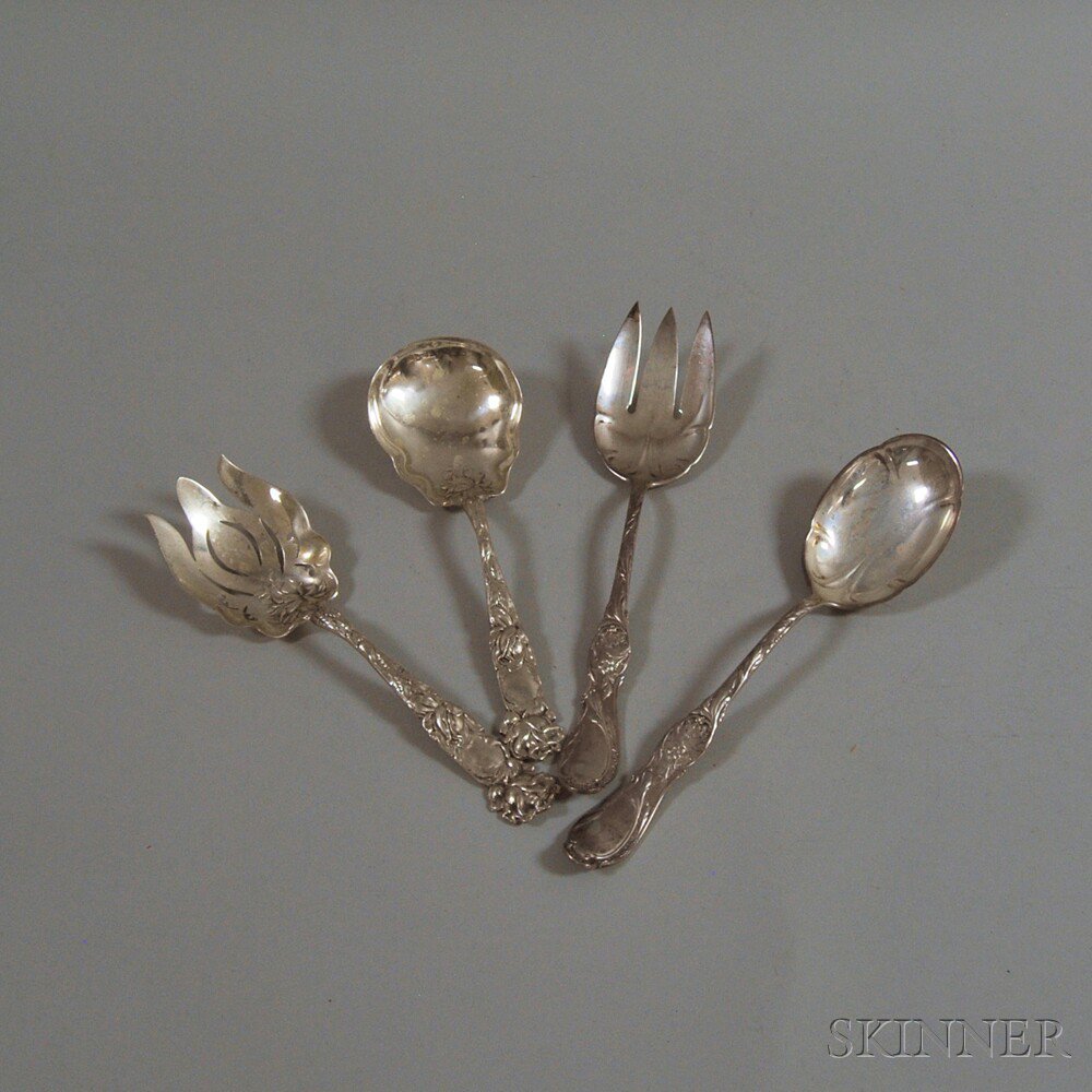 Appraisal: Two Sterling Silver Salad Serving Sets one recast with floral