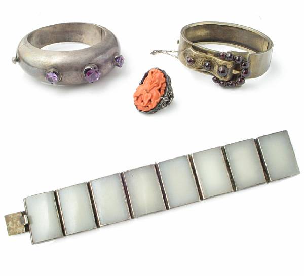 Appraisal: A collection of silver jewelry including bangles bracelets earrings and