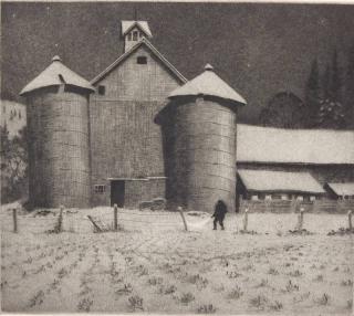 Appraisal: Martin Lewis drypoint Martin Lewis American - - ''Twin Silos''