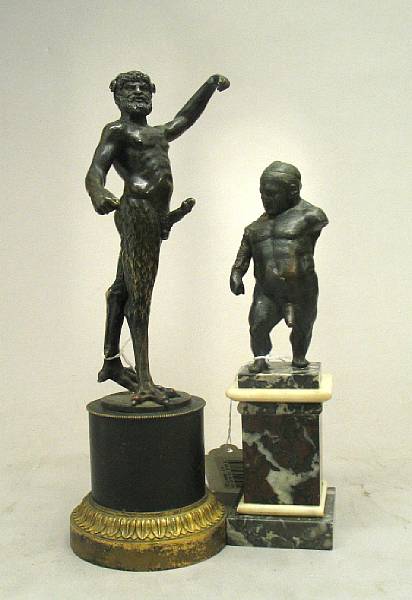 Appraisal: Two patinated bronze erotic figures of a fantastic anthropomorphic beast