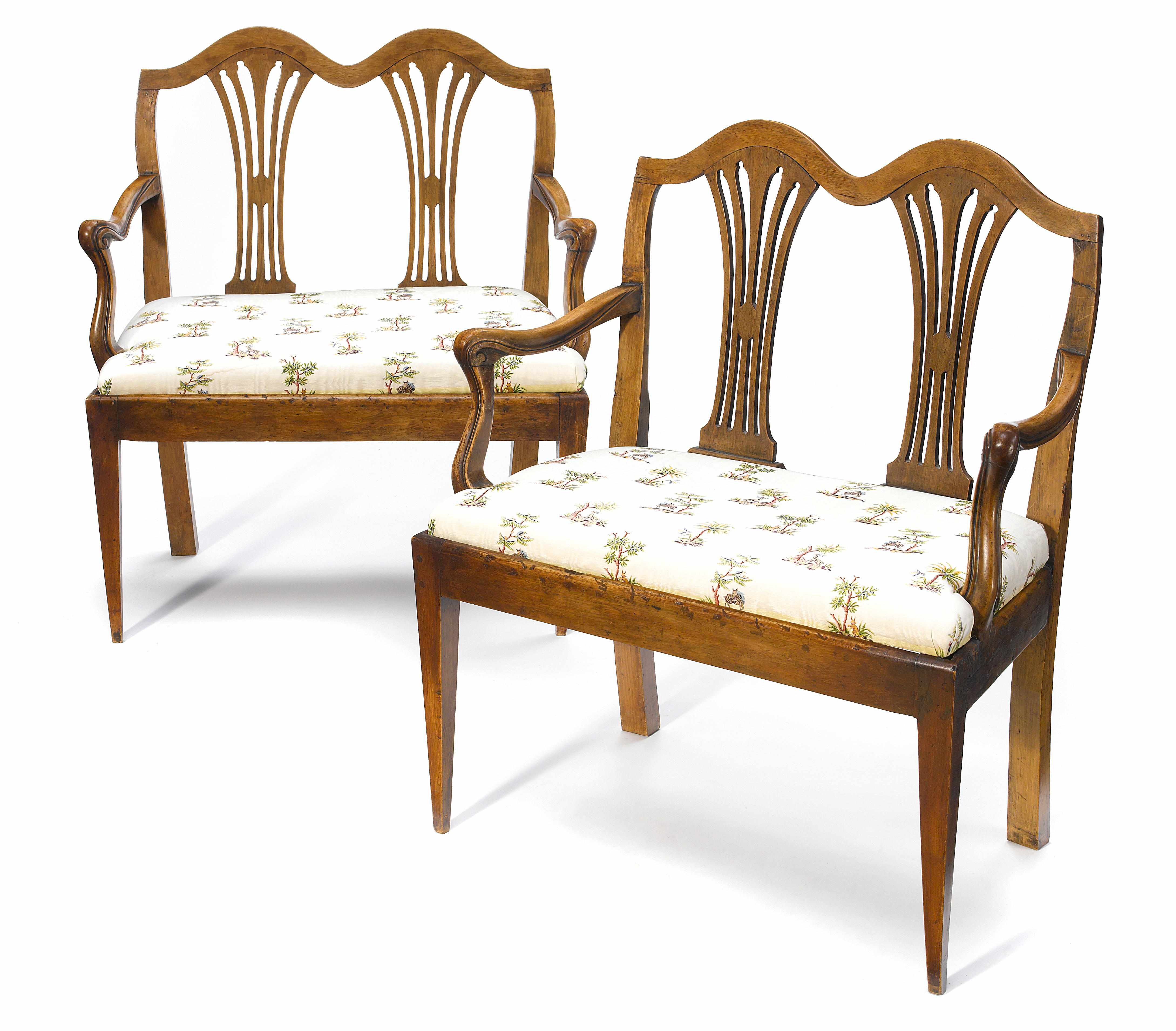 Appraisal: A pair of Italian Neoclassical mixed wood twin chair back