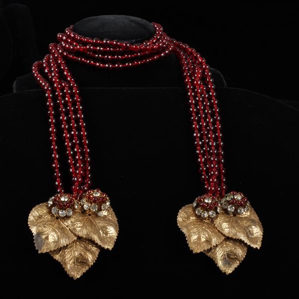 Appraisal: Unsigned Frank Hess Haskell style Multi-strand red glass Beaded Wrap