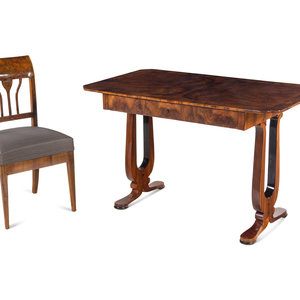 Appraisal: An Austrian Neoclassical Burlwood Writing Table and Chair Second Quarter