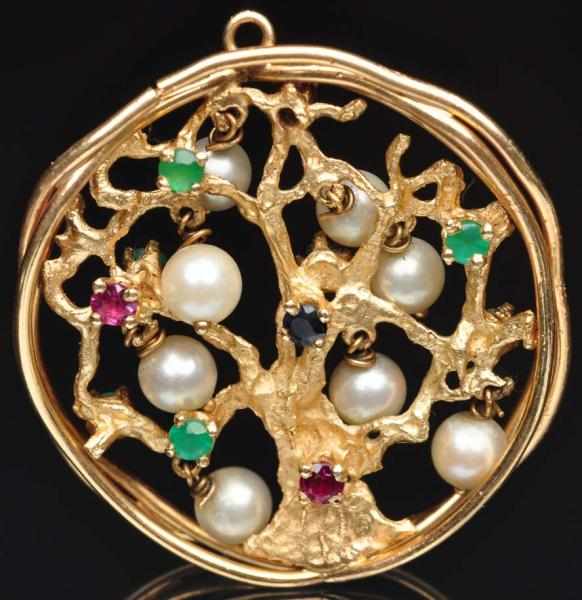 Appraisal: K Y Gold Tree of Life Pendant With pearls and