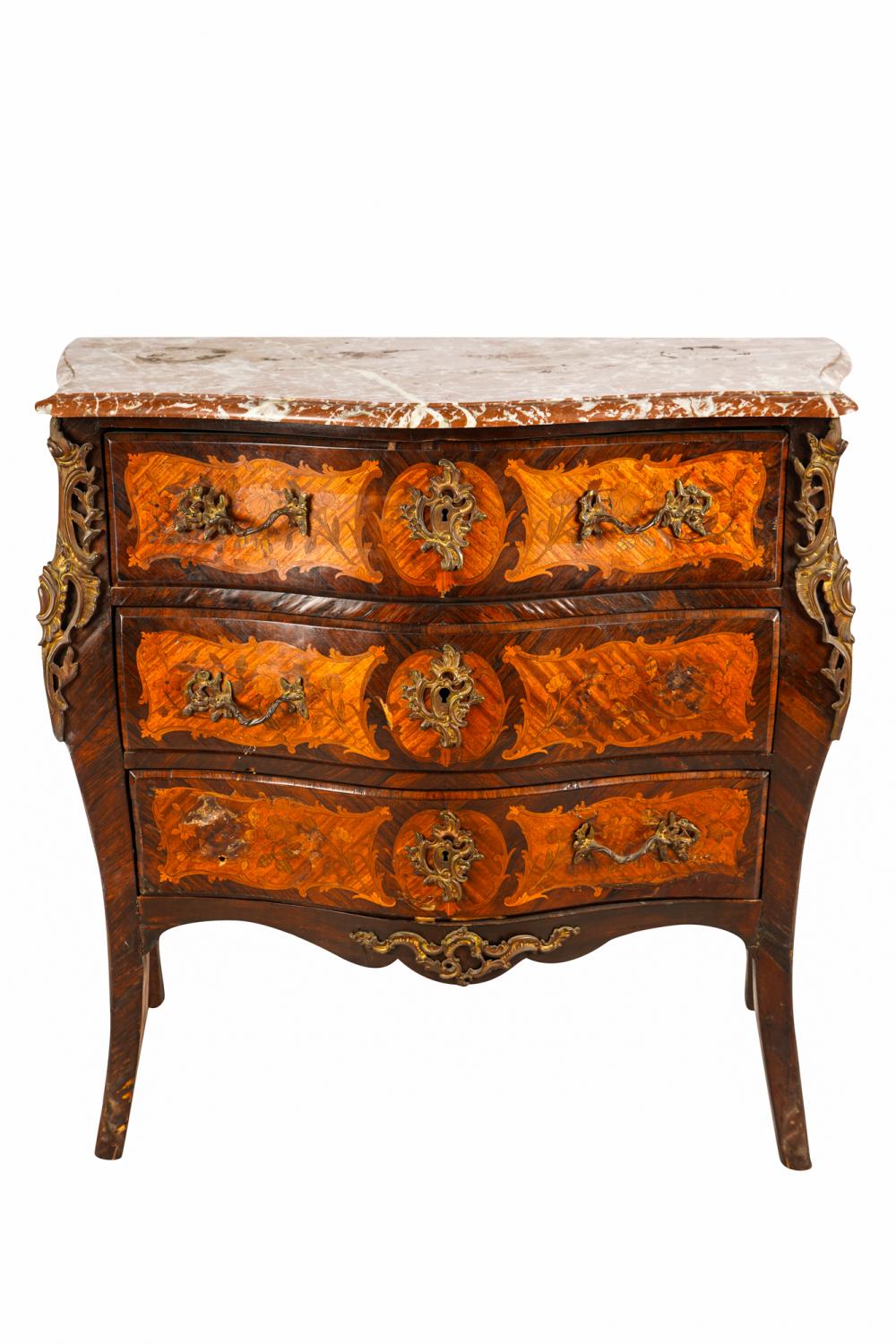 Appraisal: LOUIS XV STYLE GILT BRONZE-MOUNTED MARQUETRY COMMODE th Century the