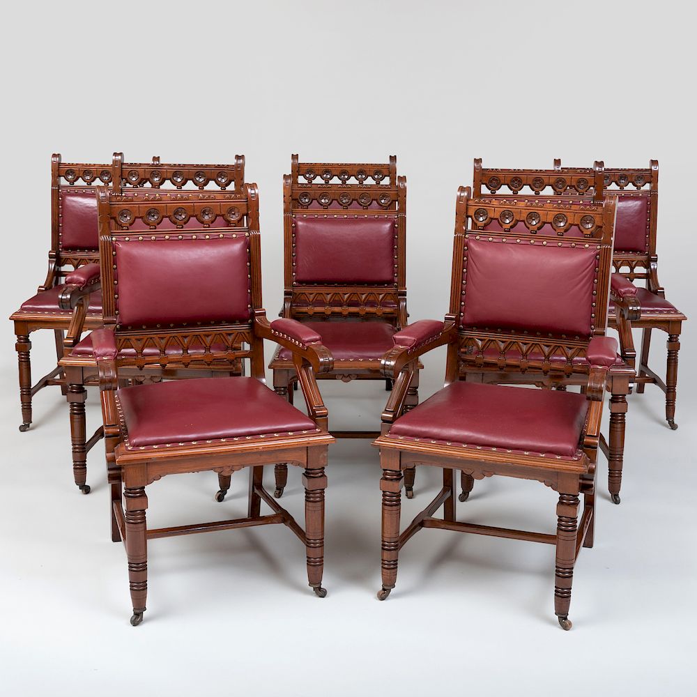 Appraisal: Set of Eight American Aesthetic Movement Carved Mahogany Dining Chairs