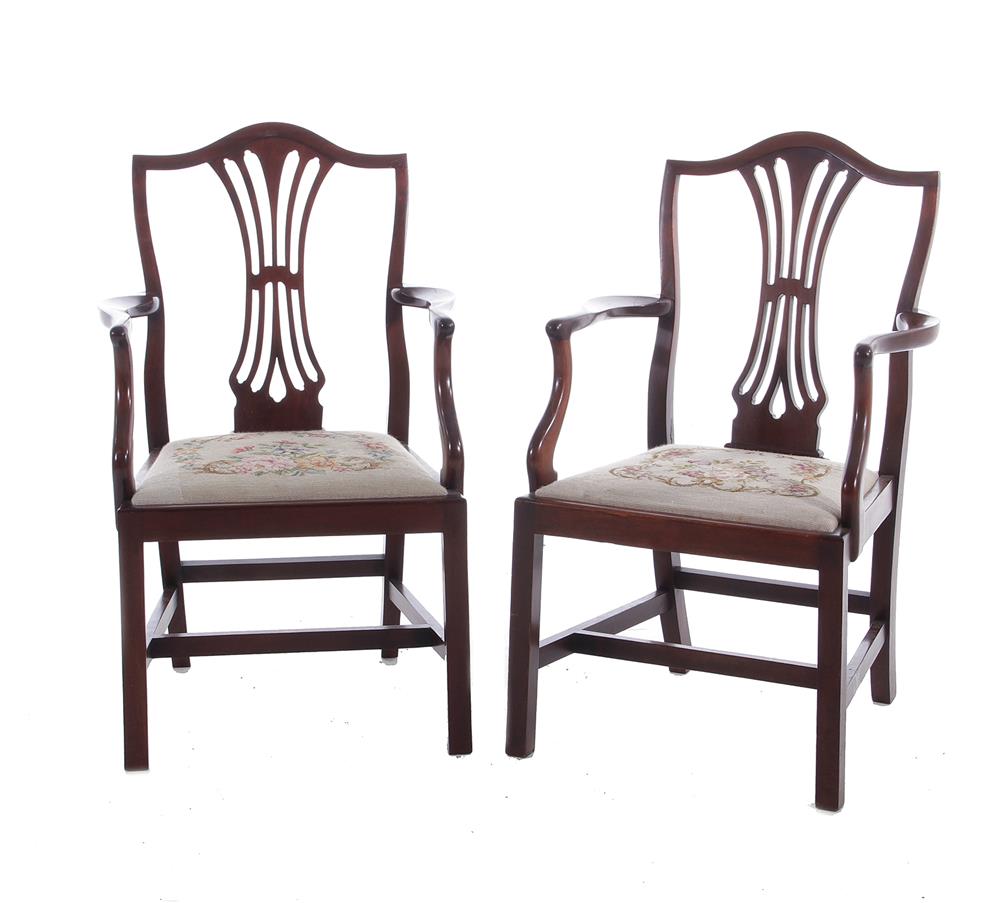 Appraisal: Pair Georgian style mahogany armchairs early th century BH SH