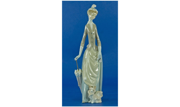 Appraisal: Lladro Figure Lady Carrying Umbrella Dog At Her Feet Height