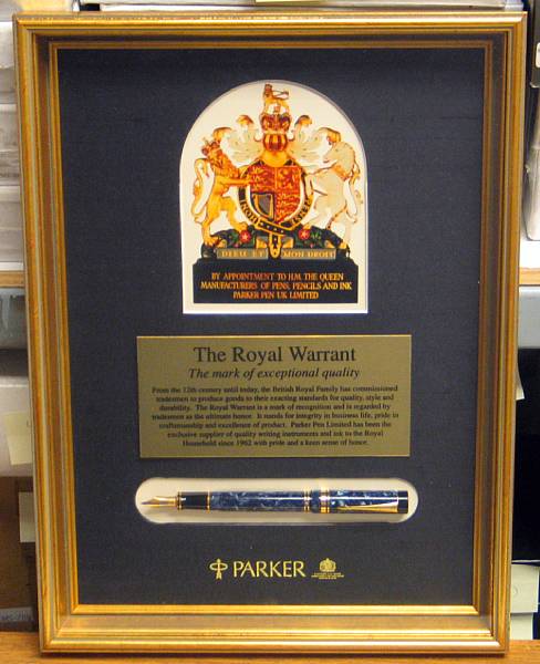 Appraisal: PARKER Royal Warrant Shadow Box Duofold Centennial Fountain Pen This