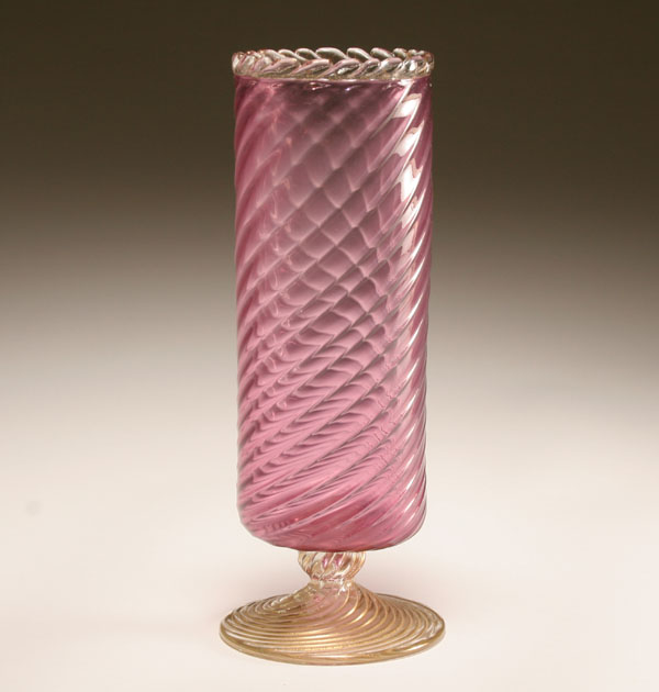 Appraisal: Murano art glass vase of cylindrical form rose colored body