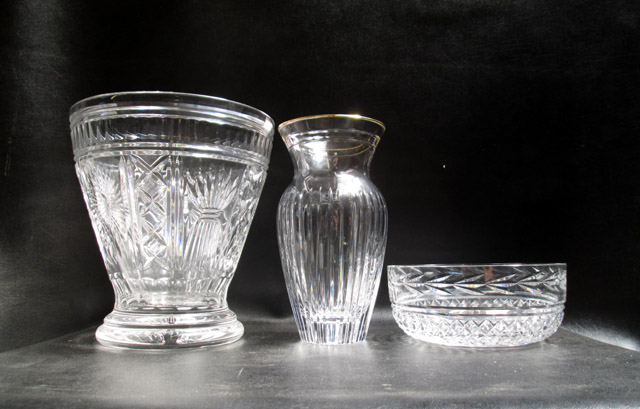 Appraisal: THREE WATERFORD CRYSTAL PIECES hand cut and engraved An ice