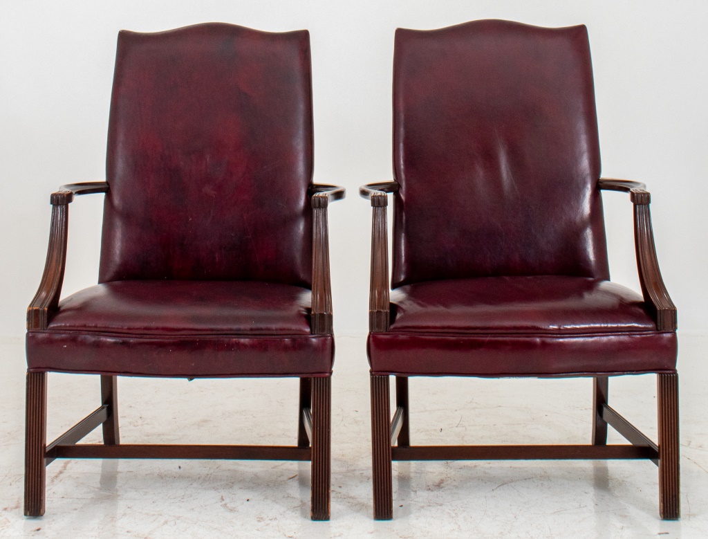 Appraisal: GEORGE II STYLE TALLBACK ARMCHAIRS George II style tall back