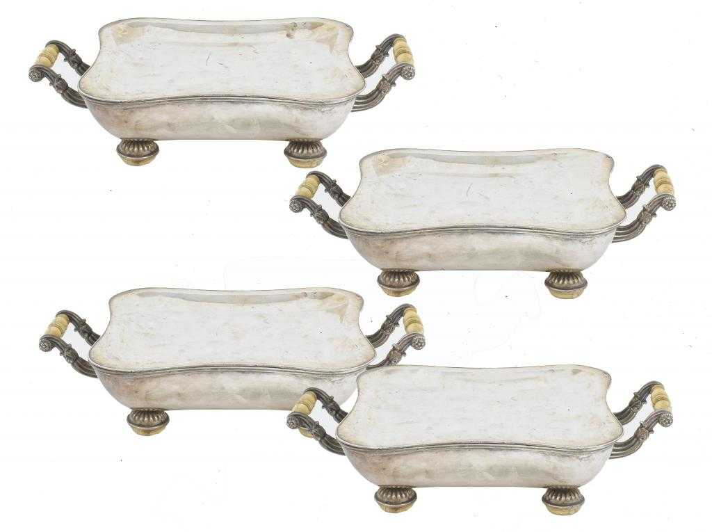 Appraisal: A SET OF FOUR OLD SHEFFIELD PLATE CUSHION SHAPED TUREEN