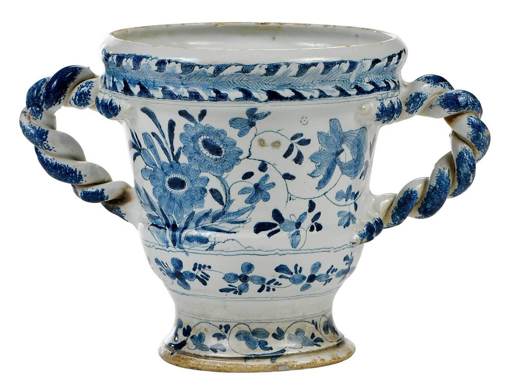 Appraisal: An English Delftware Blue and White Handled Vase attributed to