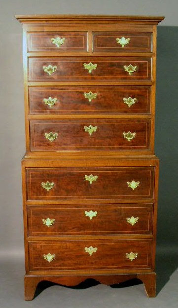 Appraisal: Hepplewhite style mahogany chest-on-chest h x w x d