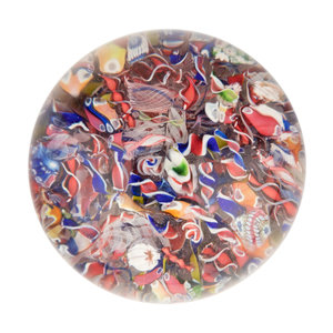 Appraisal: An End-of-Day Scrambled Cane Glass Paperweight Diameter inches Property from