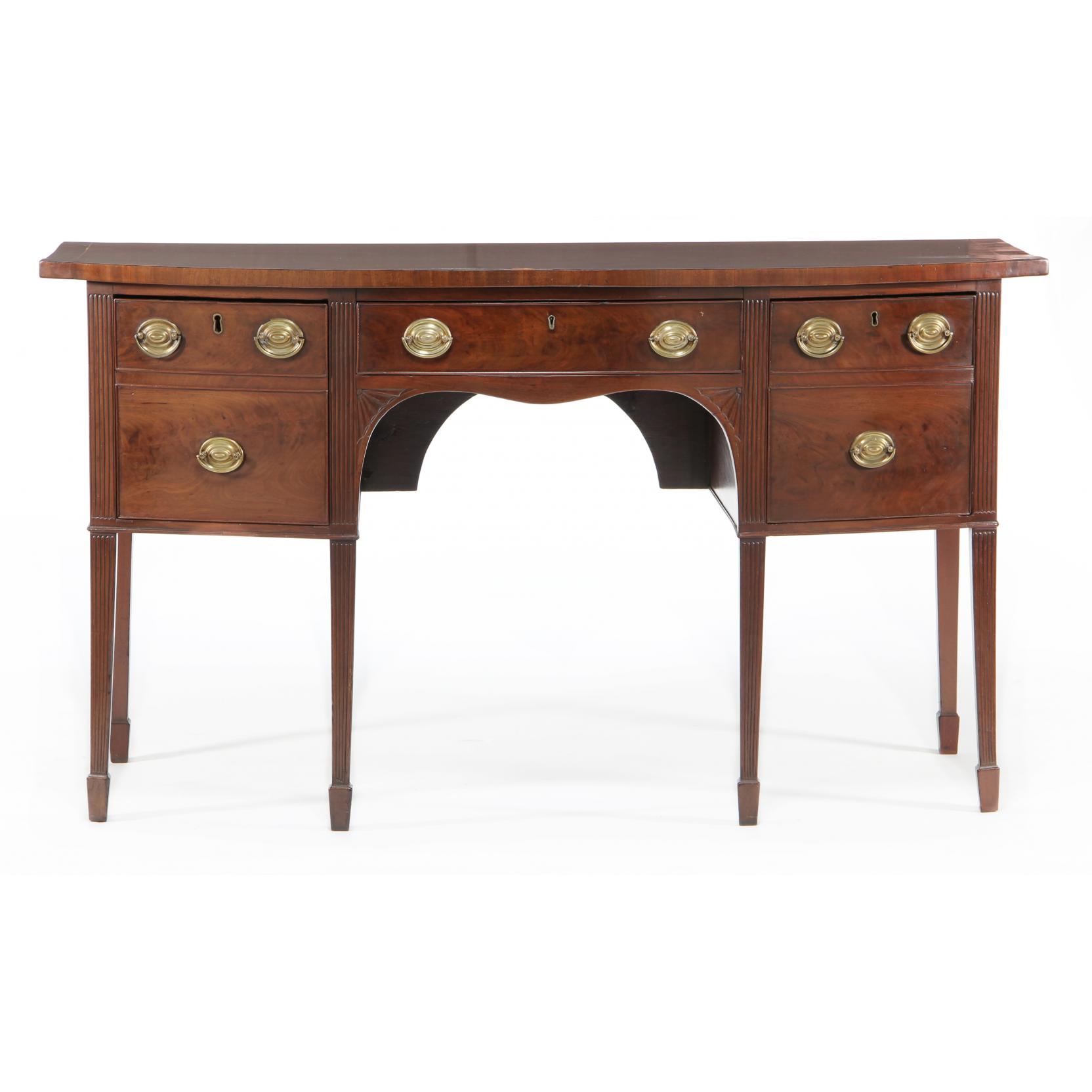 Appraisal: Georgian Hepplewhite Bow Front Sideboard th century mahogany mahogany veneers