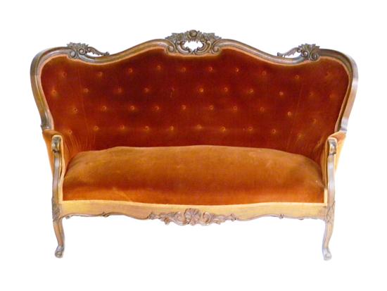 Appraisal: Victorian love seat American circa mahogany with rose carved crest