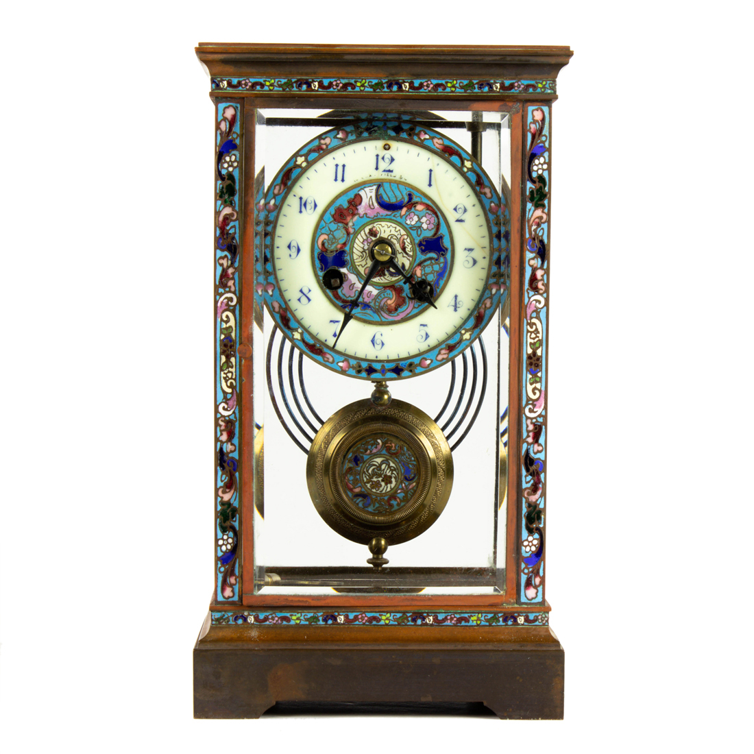 Appraisal: French champleve enamel and brass mantel clock early th century