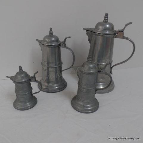 Appraisal: German Pewter Graduated Pitcher Steins Set This is a set