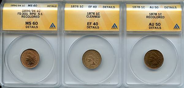 Appraisal: Indian Head Small Cents C AU Details Recolored ANACS C