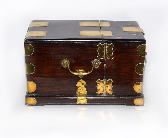 Appraisal: A Korean Huanghuali wood and brass mounted folding box th