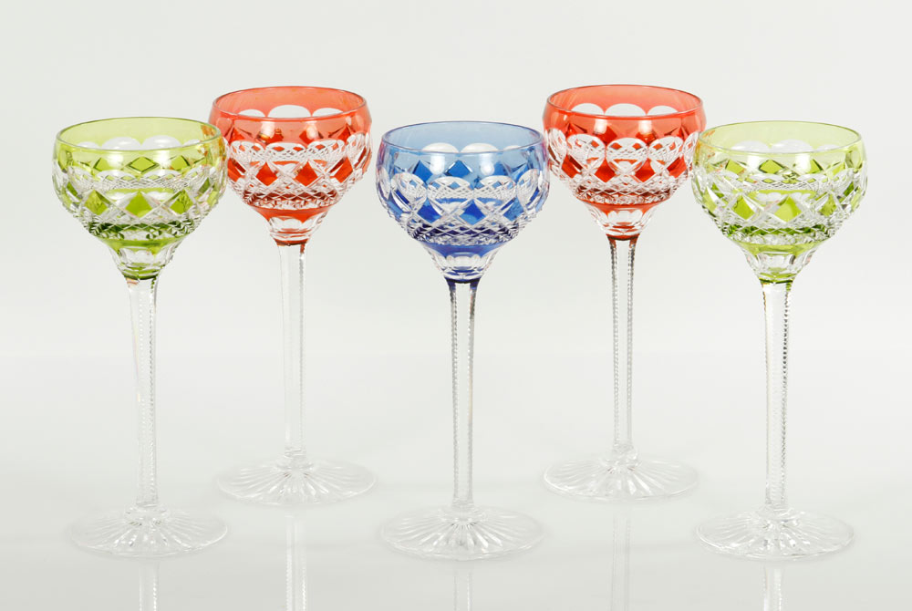 Appraisal: - Colored Glass Goblets Lot of five cut glass colored